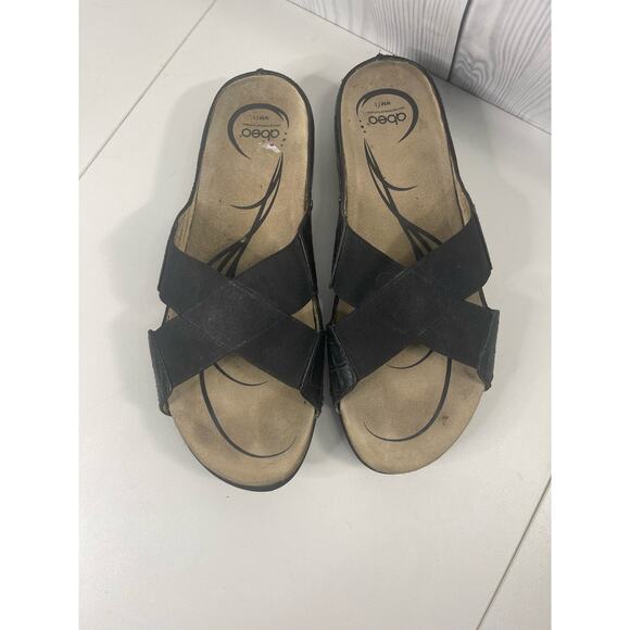 Abeo Slide Dtyke  Black Leather Neutral Tan Comfort Sandals Women’s Sz 11 - Picture 2 of 6